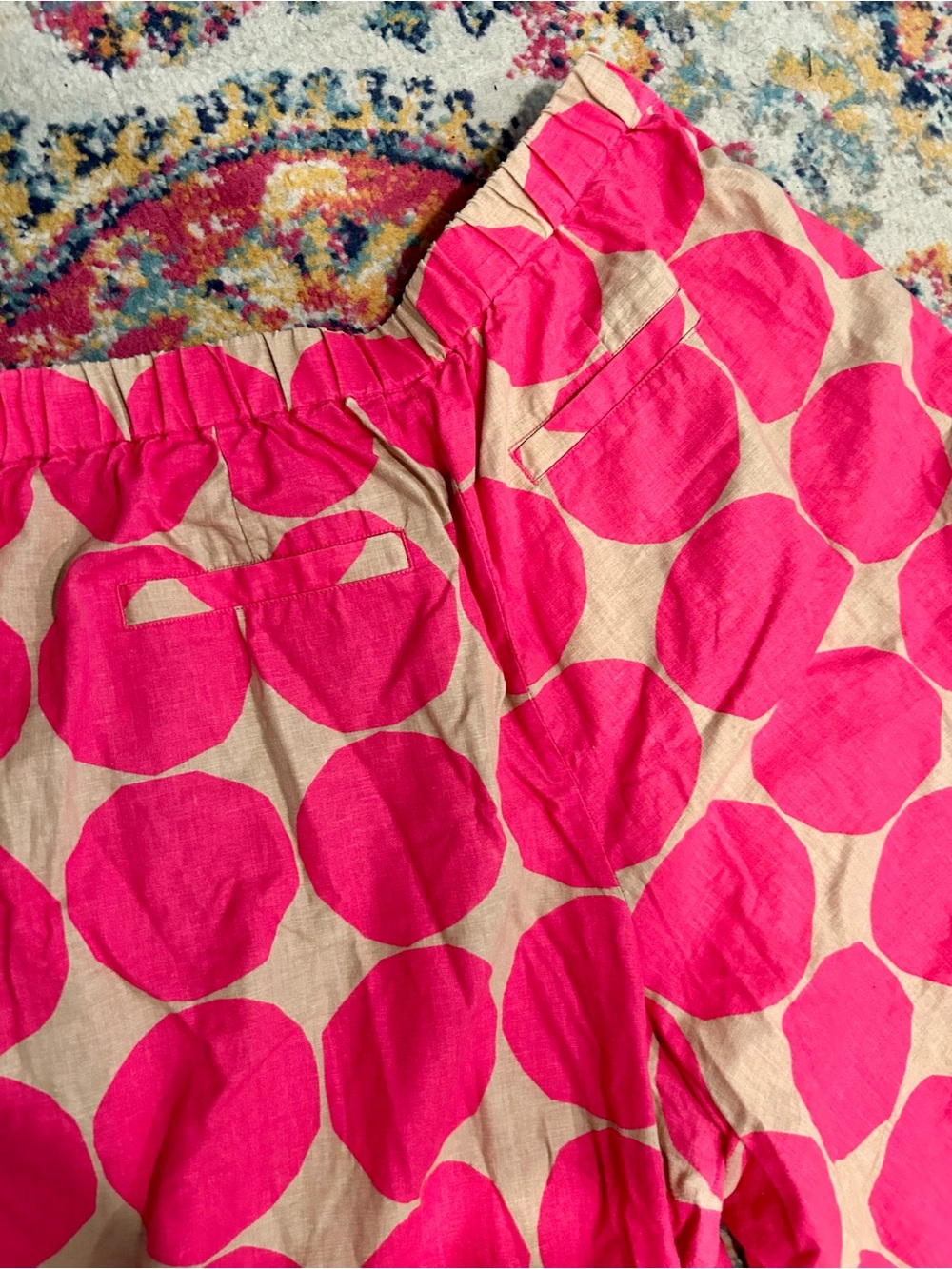 Uniqlo x Marimekko Linen Pink Polka Dot Wide-Leg Cropped Pants - Picture 2 of 6